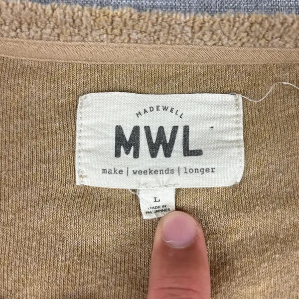 Madewell Sweater Womens L Brown Henley 3/4 Sleeve Terry Relaxed Pullover MWL Top - Image 5