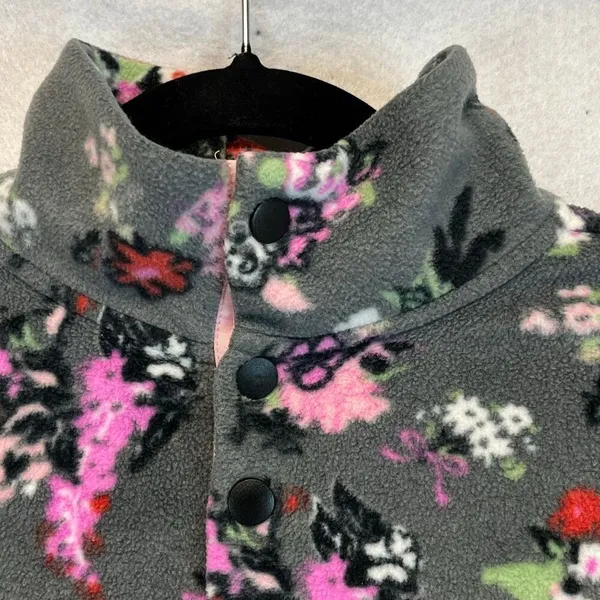 VERA BRADLEY Jacket Women's Small Gray Pink Floral Sporty Fleece‎ Pullover Cozy - Image 4
