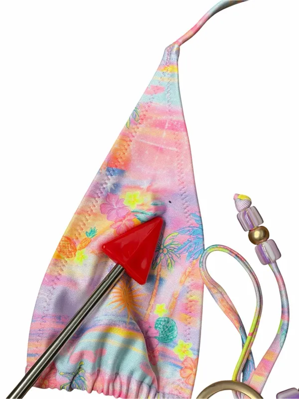 Kulani Kinis Sunset Universe Bikini Set XS O-Ring Halter Tie Side Pastel - Image 9