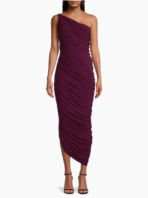 Norma Kamali Diana Ruched One-Shoulder Gown in Plum S - Image 2