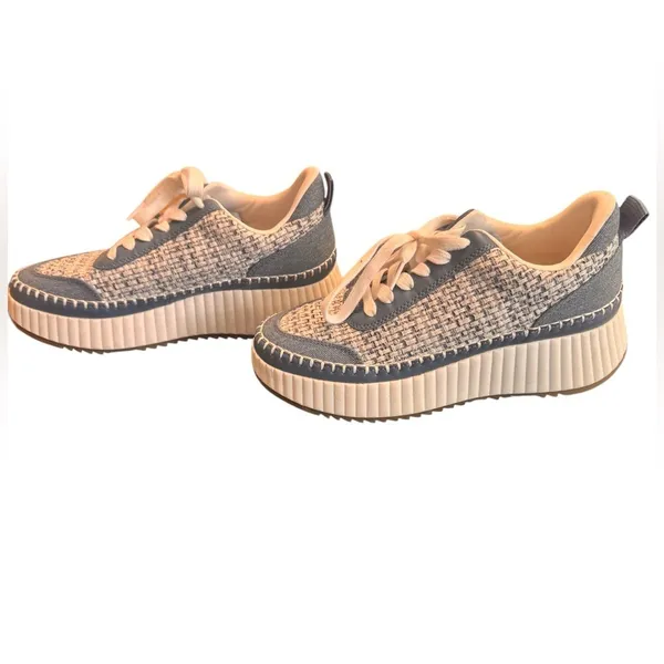 Universal Threads Woven Platform Sneakers Blue Cream Tweed Women's Size 9 in EUC - Image 5