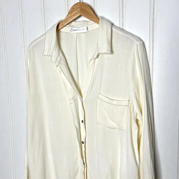 The Porter Collective Off White Cowgirl Frayed Hem Button Up Tunic Shirt 350 - Image 5