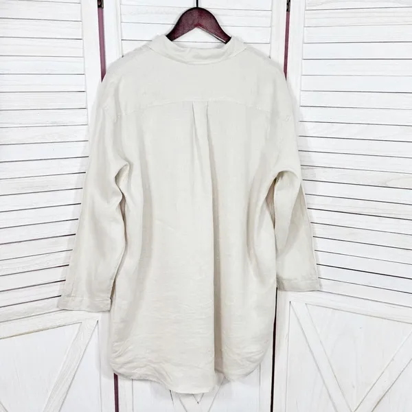 H&M Home Linen Button Up Shirt Dress Beige‎ Tan Medium Long Sleeve Beach - Image 8