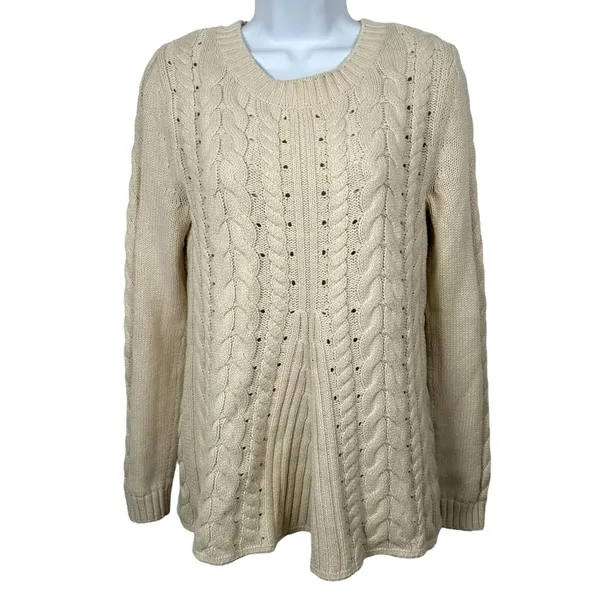 Cabi Womens Sweater‎ Small Cable Knit Corset Tie Back Style 3157 Ivory Cream - Image 2
