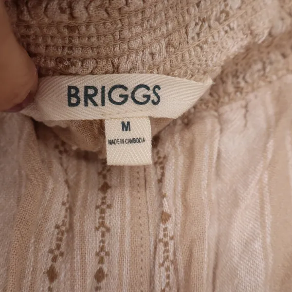 Briggs Womens Linen Blend Striped Wide Leg Pants Beige Smocked Waist Medium - Image 3