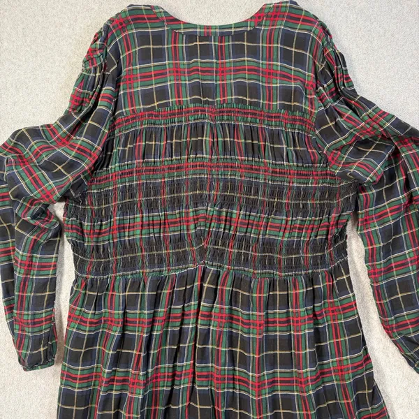 Torrid Womens Plus Size 2 (2X) Black Red Green Plaid Smocked Blouse Top High Low - Image 10