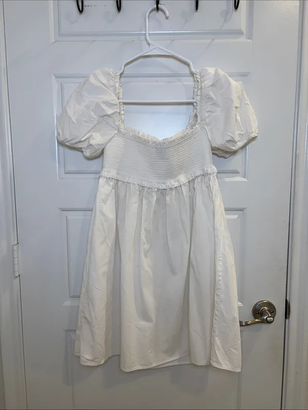 Sunday Best White Smocked Puff Sleeve Mini Dress Size S - Image 3