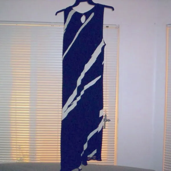 DINAH LEE Vtg Asymmetric Black Sleeveless Abstract Lined Dinner Dress Preowned - Image 6