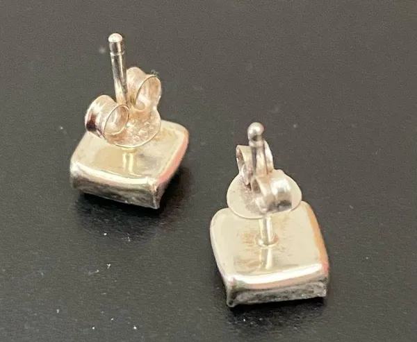 925 Sterling Silver Blue Opal Square Small Stud Earrings - Image 5