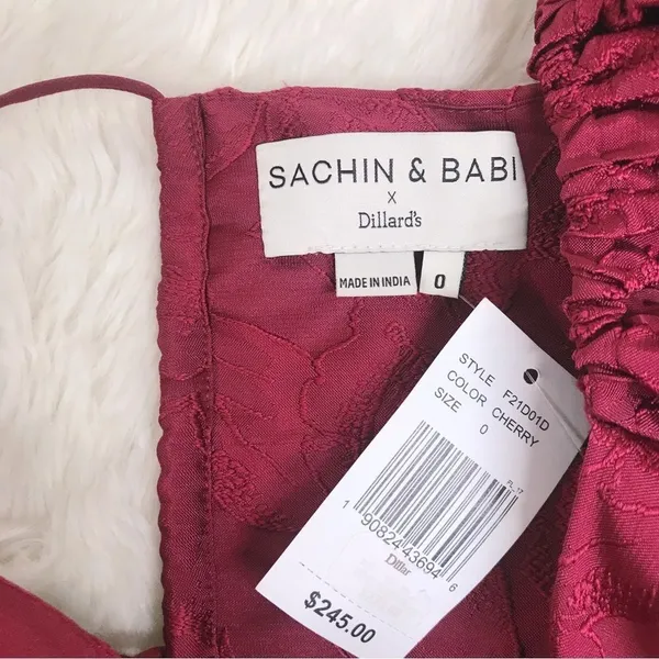 SACHIN & BABI‎ Dress Size 0 Cherry Red Gabby Puff Sleeve Midi Open Tie Back New - Image 6