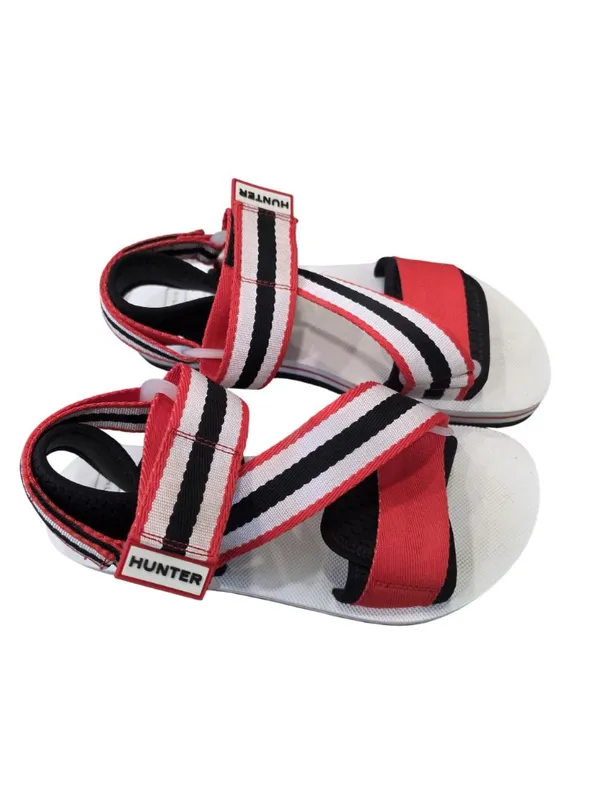 Hunter Women's Adjustable Striped Sandals UK 6 US size 8 Red/White/Black - Image 7