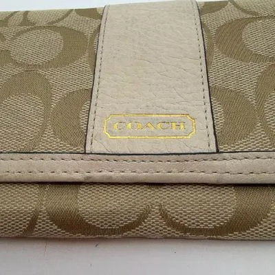 Coach Signature C Flap Beige Canvas Wallet - Image 2