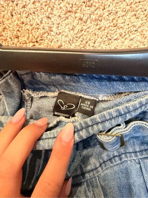 Windsor Light Blue Denim Pleated Mini Skirt with Buckle Straps - Image 3