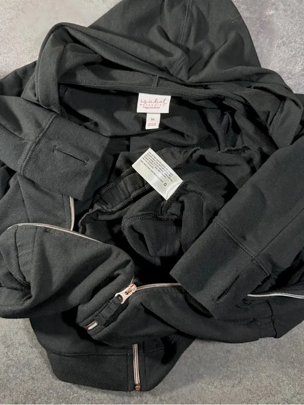 Isabel Maternity by Ingrid & Isabel Black Utility Jacket Hoodie Thumb Holes M - Image 4