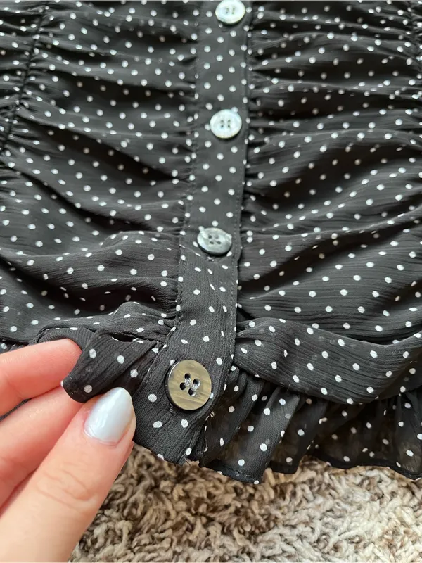 Bandolino Ruched Polka Dot Button Down Tank Top Black Size 10 - Image 3