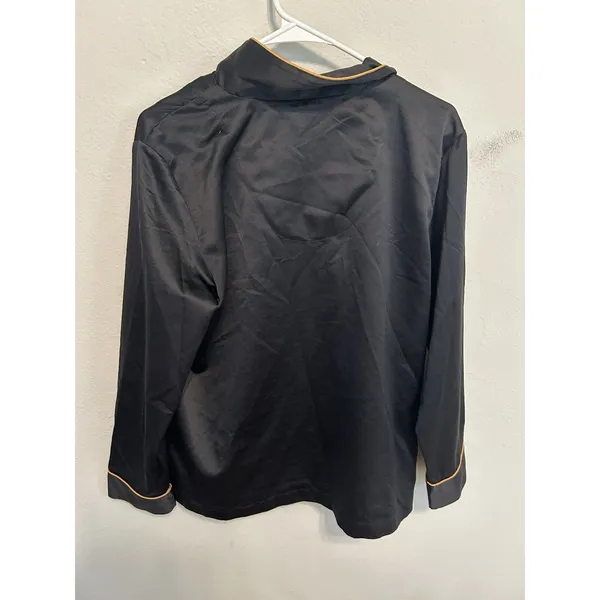 Lauren Ralph Lauren Black Satin Pajama Top Size Medium Printed Pipe Top Preppy - Image 2