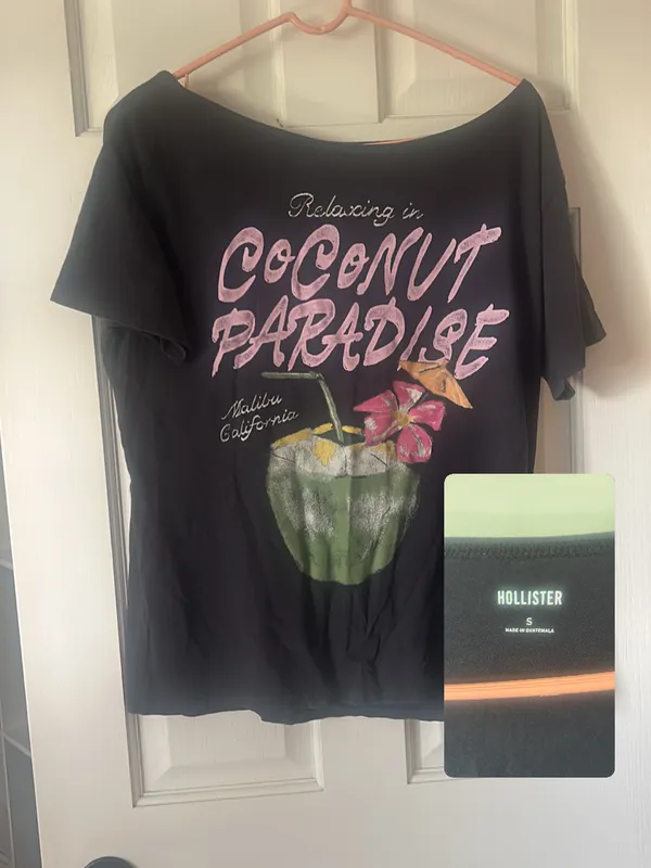 Grey off the shoulder T-shirt, Hollister - Image 2