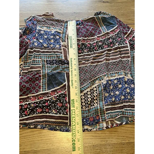 American Eagle Flounce Floral Patch Short Sleeve Lace Up Top Size Sz Small‎ Boho - Image 5
