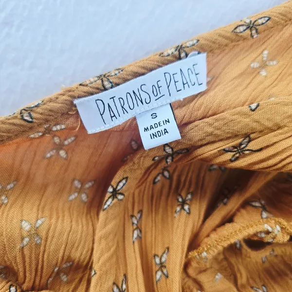 Patrons of Peace Mustard Yellow Floral Wide Leg Boho‎ Jumpsuit Small KS18387T - Image 3