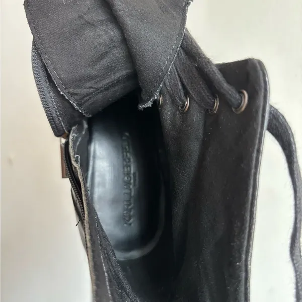 Karl Lagerfeld Black Jade Lace-Up Boots with Side‎ Zipper Size 7M/ 37.5B - Image 6