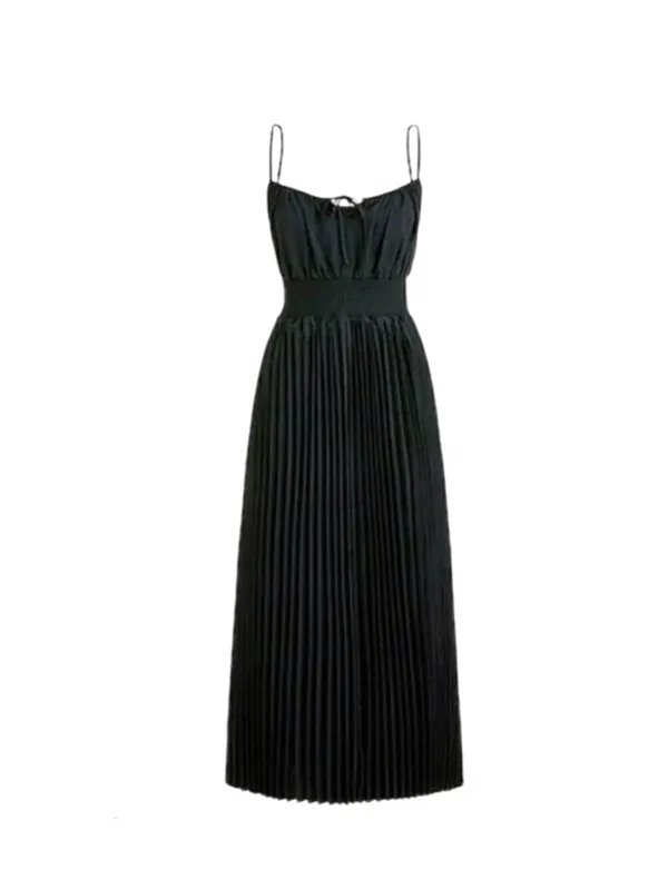 J.Crew Smocked Waist Pleated Midi Dress Black NWT Size 8 - Image 4
