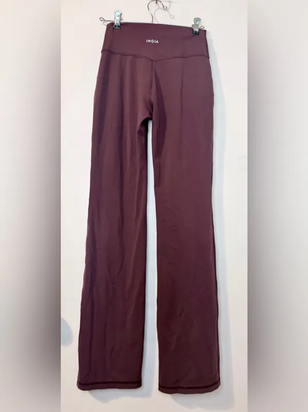 INGIA High Waist Flare Yoga Pants Plum Brown Sweetheart Seam 31” Inseam XS - Image 11