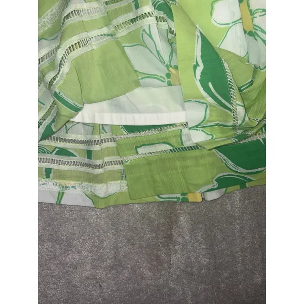 Lilly Pulitzer Pleated A-Line Skirt Green White Daisy Floral Yellow Bow 8 - Image 4