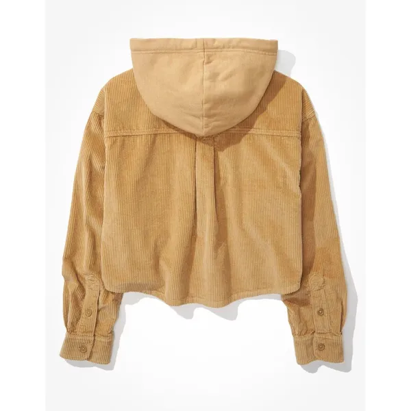 AE American Eagle Hooded Cropped Corduroy Button-Up Shirt Womens Size XS‎ - Image 2