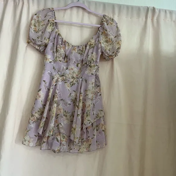Floral Puff Sleeve Jumpsuit Purple Size M - Image 2