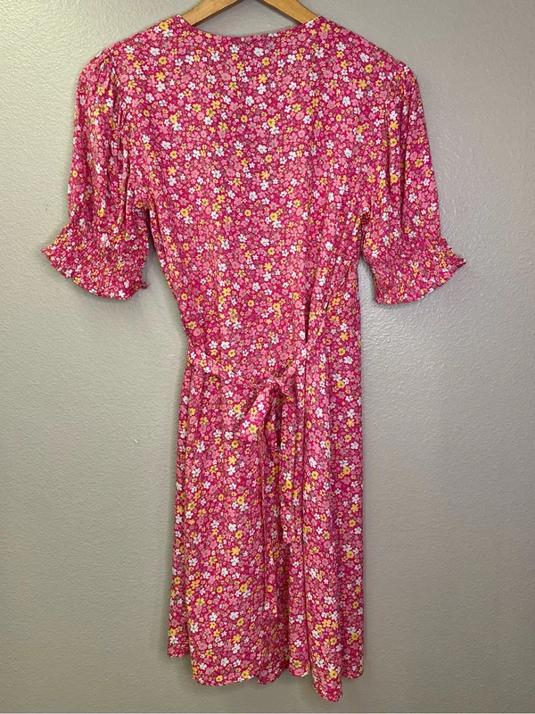 NWT ASOS Pieces Wrap Ditsy Floral Pink Mini Dress Feminine Flowy Girly - Image 3