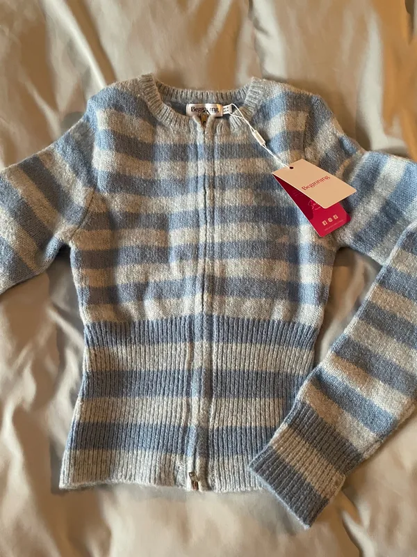 Dori Blue Zip Stripe Knit Sweater - Image 4