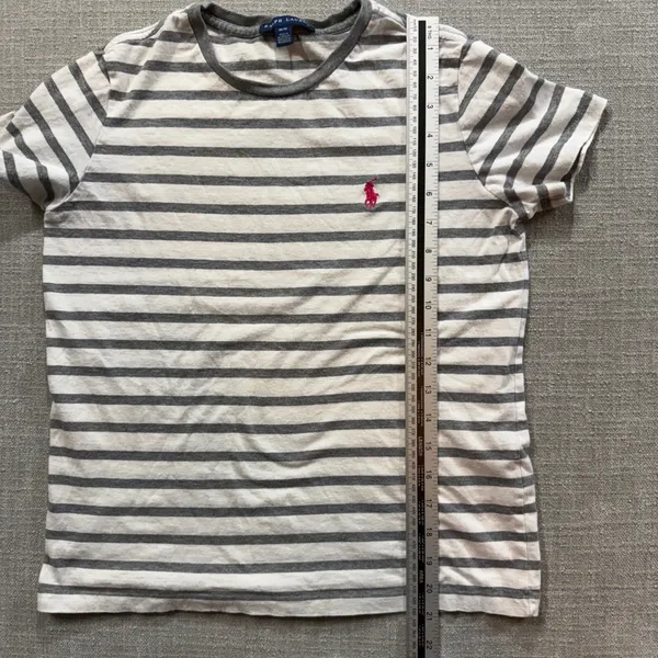 Ralph Lauren Striped T-Shirt Medium Grey White Pink Pony Short Sleeve Cotton‎ - Image 6
