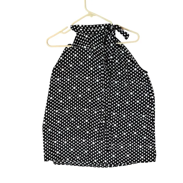 LOFT Halter Top Sleeveless Tie Neck Blouse Black White Polka Dot M‎ - Image 5