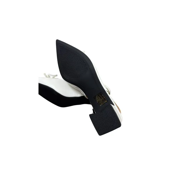 Women's White Slingback Pumps Size 37 Pointed Toe Bow Kitten Heel Bridal - Image 4