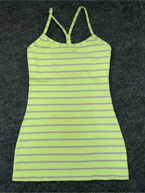 Lululemon Athletica Power Y Tank in a neon yellow and grey striped - Image 3
