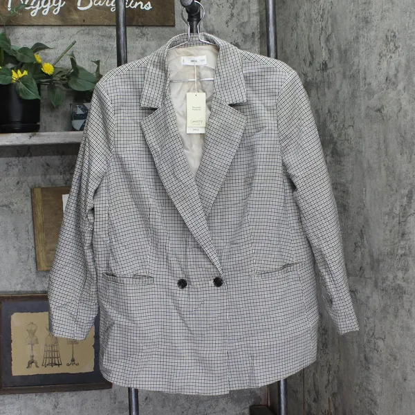 NWT Mango Double-Breasted Check Blazer Coat Jacket Charlotte Brown Multi 2XL - Image 2