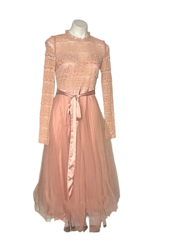 BALTIC BORN Lonnie Tulle Dress Pink Lace Tulle Skirt Fit & Flare Size Medium - Image 2