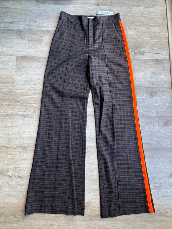 Alice + Olivia Dylan Plaid High Waist Pant Trouser Wide Leg Wool Side Stripe 10 - Image 4