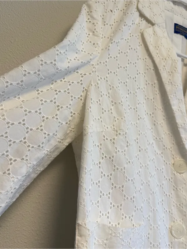 Vintage Pendleton White Cotton Eyelet Blazer Jacket - Image 2