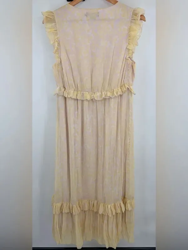 Hatch Maternity the Luna yellow lilac tiered hem ruffled trim midi dress women M - Image 6