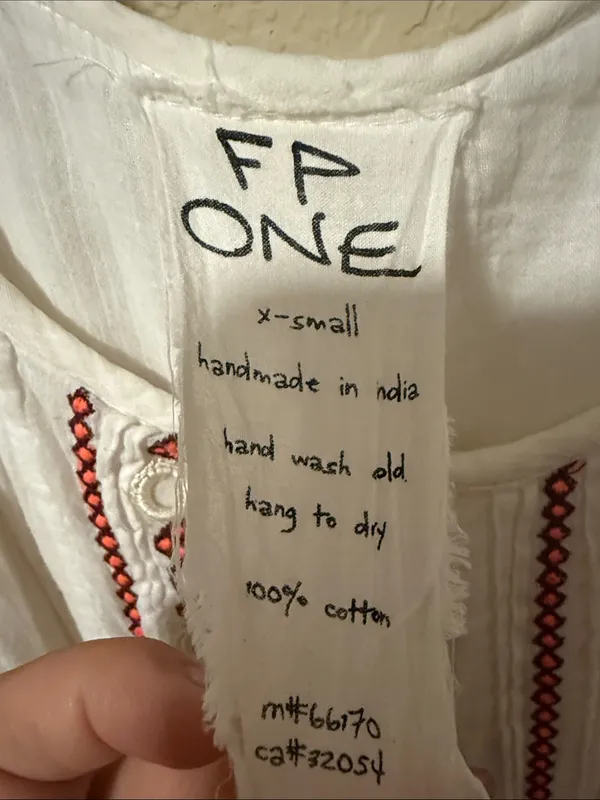 Free People White Cotton Asymmetrical Dress with Red Embroidery - Image 3