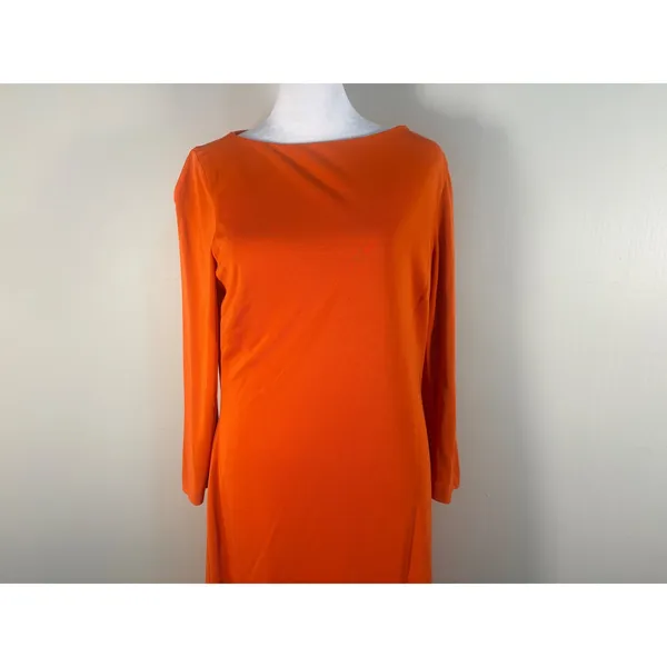 Lauren‎ Ralph Lauren Sheath Dress Size 10 Coral Excellent Long Sleeve Boatneck - Image 5