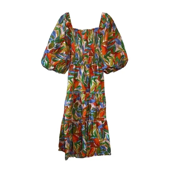Dress forum‎ open back puff sleeve Floral Multicolor Maxi Dress size M - Image 3