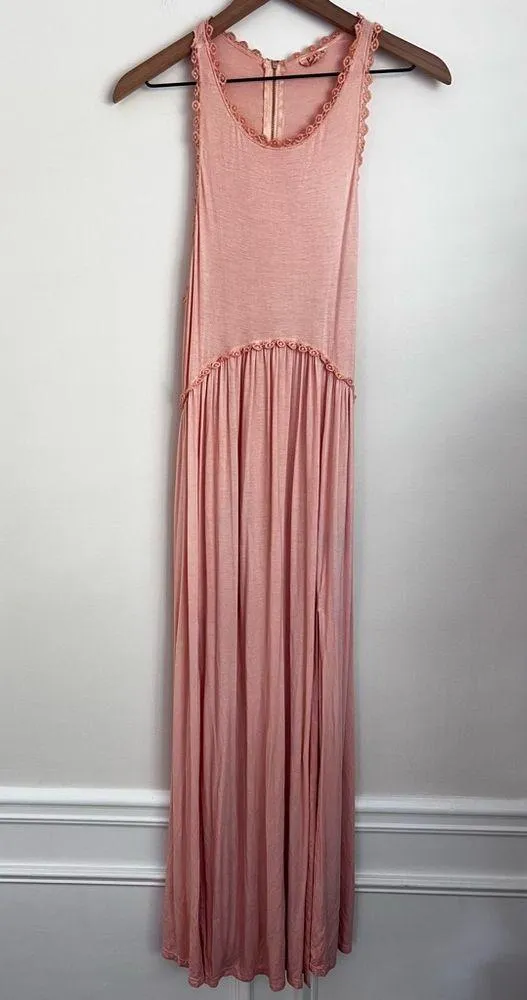 Pol Womens Peach Pink Sleeveless Slits Babydoll Long Maxi Dress M - Image 4