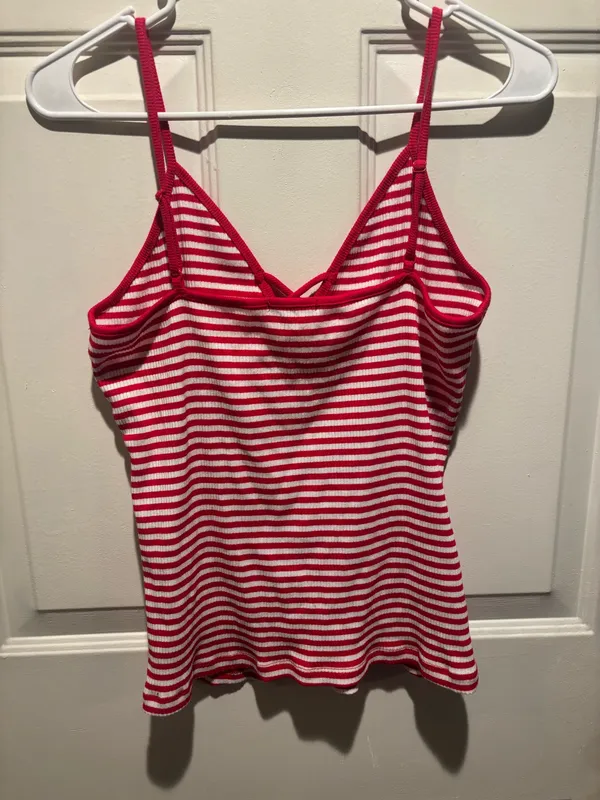 Red & White Stried Lace Up Tank Top - Image 2