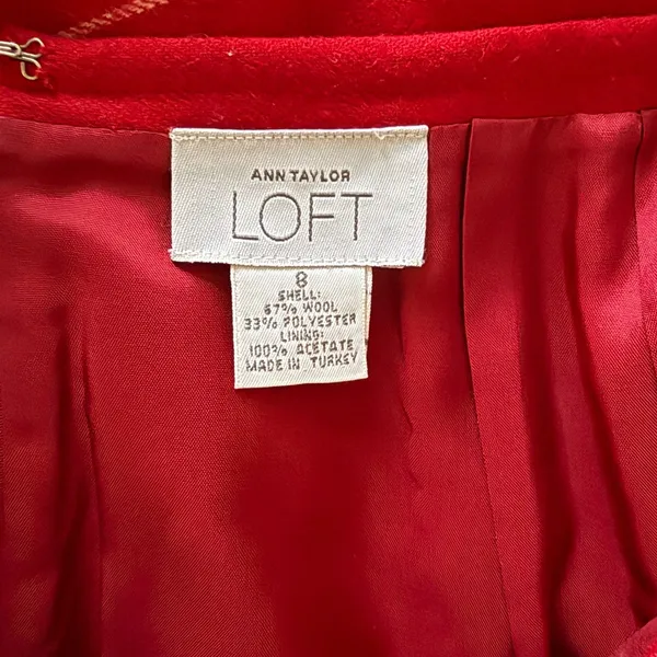Ann Taylor Loft Red Wool Blend Skirt Stripes Pleated Academic Office Siren Sz 8 - Image 3