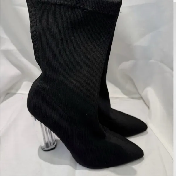 Cape Robbin Black Heeled sock Boots with Clear Heel - Image 2