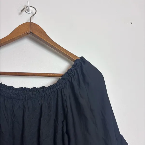 Anthropologie Black Off Shoulder Ruffled Hippie Fairy Peasant Top - Image 9