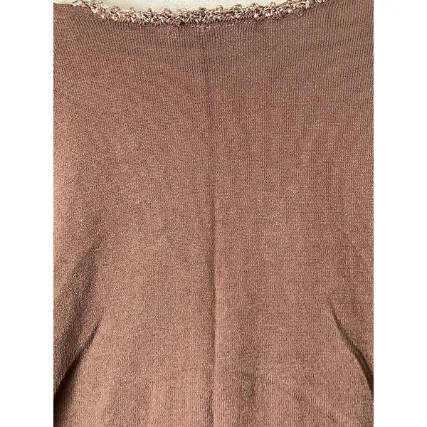 Vintage Y2K Brown Faux Wrap Top Metallic Beaded Trim 3/4 Sleeve Fairy Grunge L - Image 4