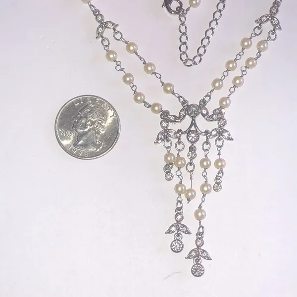 Monet Elegant Faux Pearl and Silver Tone Dainty Beaded Necklace - Image 3